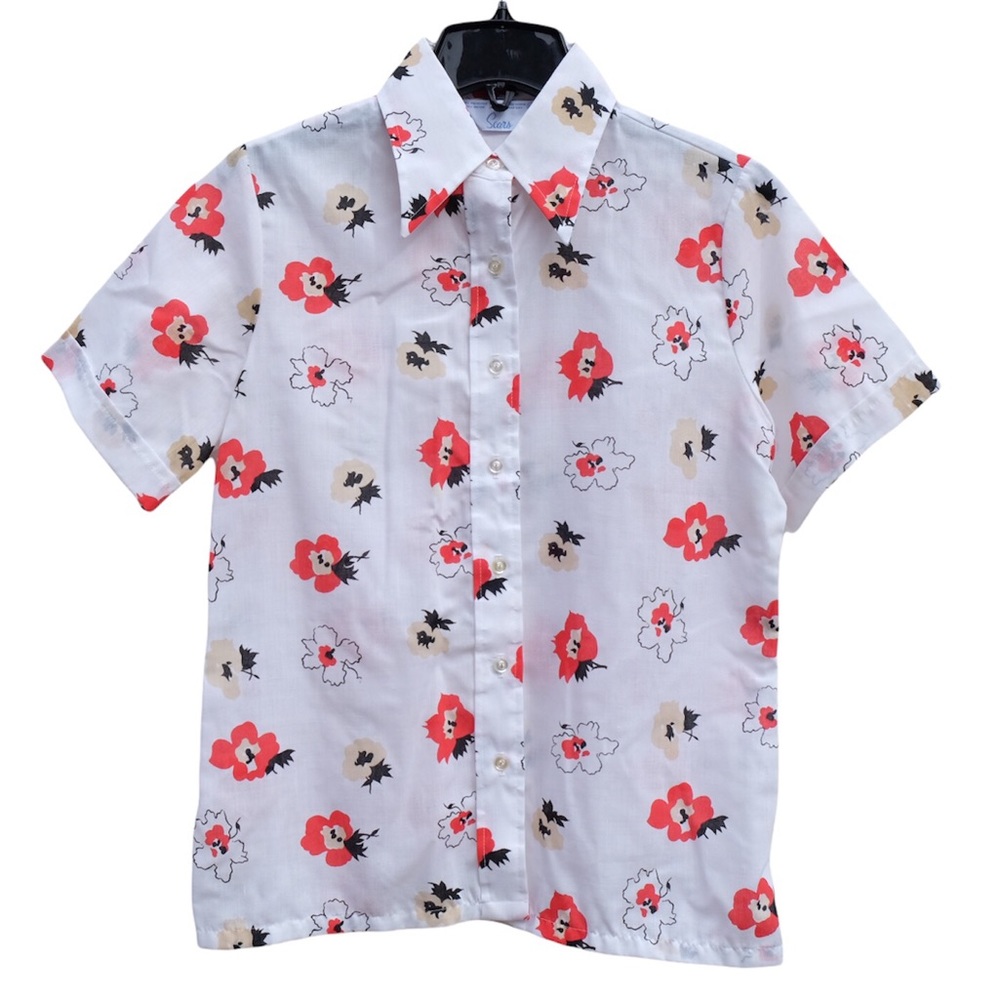 Sears True Vintage Retro Floral Short Sleeve Button Down Casual Shirt EUC 12/S